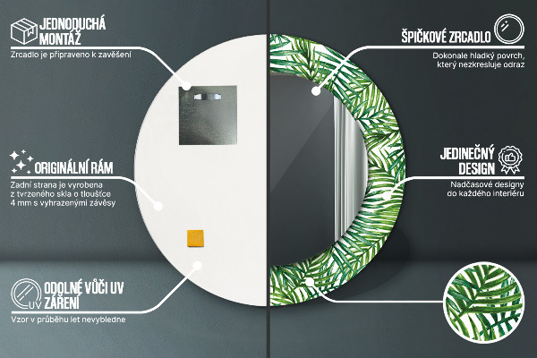 Kulaté dekorační zrcadlo na zeď Tropická dlaň