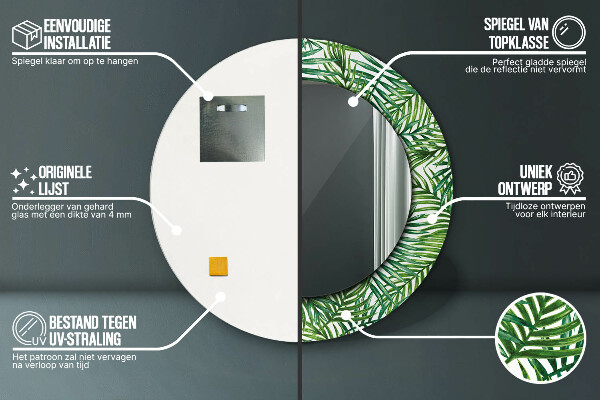 Kulaté dekorační zrcadlo na zeď Tropická dlaň