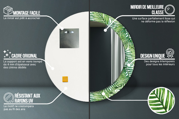 Kulaté dekorační zrcadlo na zeď Tropická dlaň