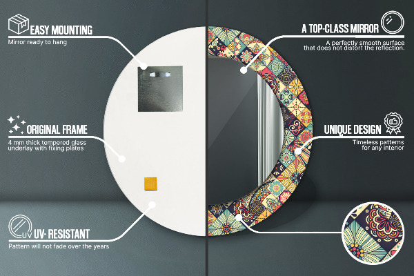 Kulaté dekorační zrcadlo na zeď Etnický květinový