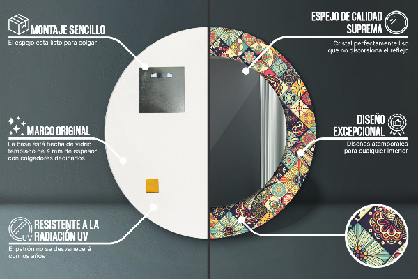 Kulaté dekorační zrcadlo na zeď Etnický květinový