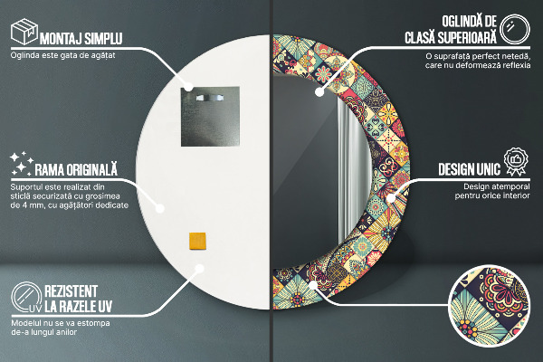 Kulaté dekorační zrcadlo na zeď Etnický květinový