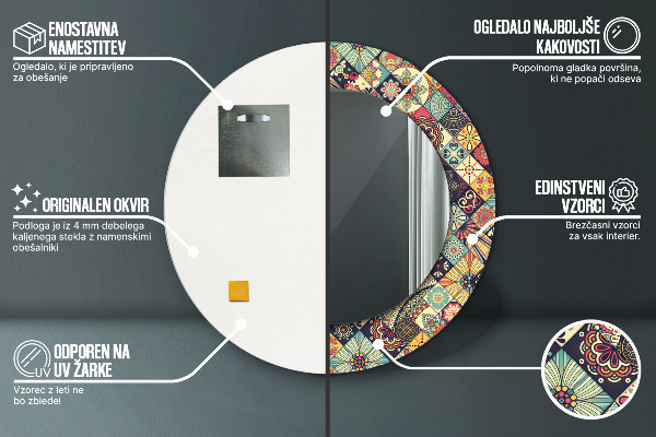 Kulaté dekorační zrcadlo na zeď Etnický květinový