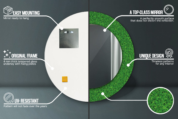 Kulaté dekorační zrcadlo na zeď zelená tráva