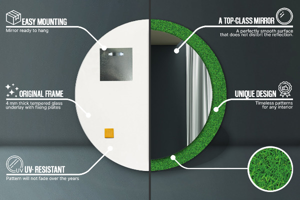 Kulaté dekorační zrcadlo na zeď zelená tráva