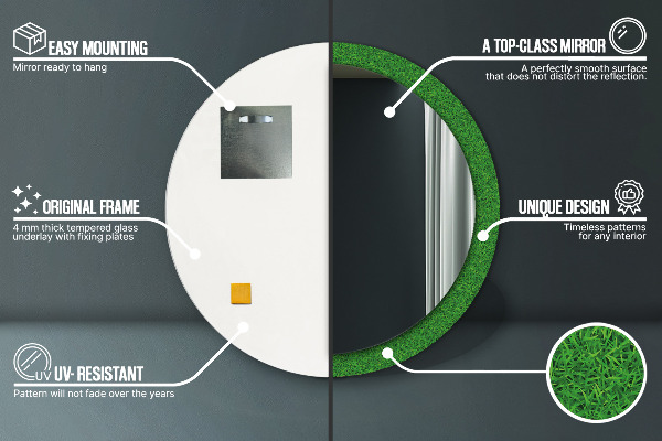 Kulaté dekorační zrcadlo na zeď zelená tráva