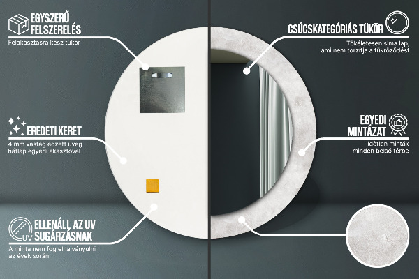 Kulaté zrcadlo s potiskem Betonová textura