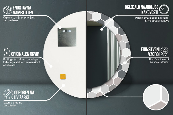 Kulaté zrcadlo s potiskem Hexagonální vzor