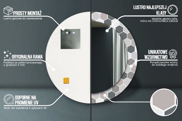 Kulaté zrcadlo s potiskem Hexagonální vzor