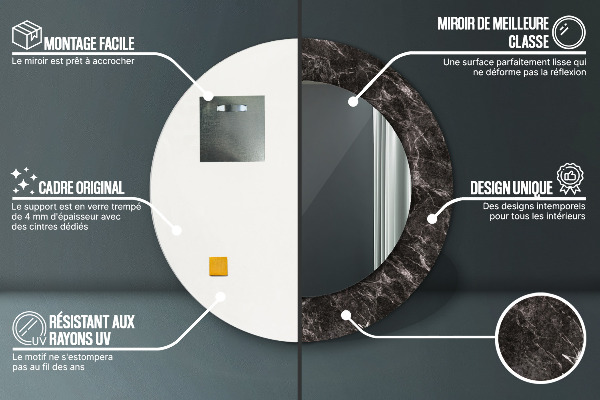 Kulaté zrcadlo rám s potiskem Černý mramor