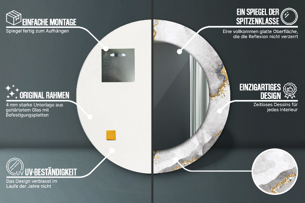 Kulaté zrcadlo rám s potiskem Bílé mramorové zlato