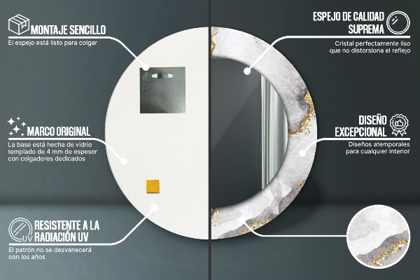 Kulaté zrcadlo rám s potiskem Bílé mramorové zlato