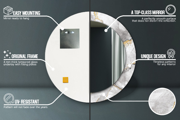 Kulaté zrcadlo rám s potiskem Bílé mramorové zlato