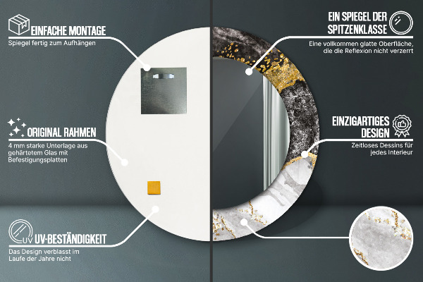 Kulaté zrcadlo rám s potiskem Mramor a zlato