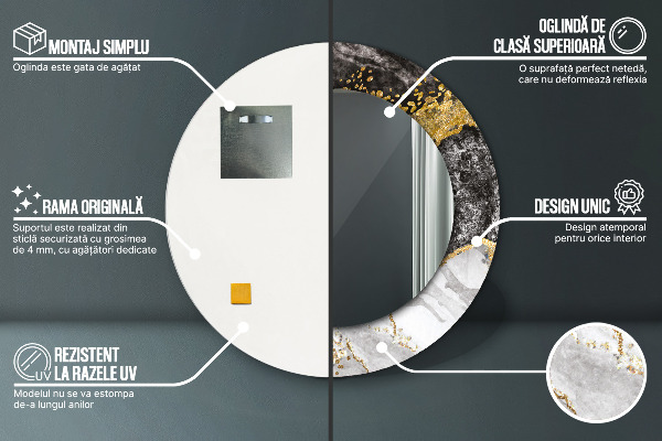 Kulaté zrcadlo rám s potiskem Mramor a zlato