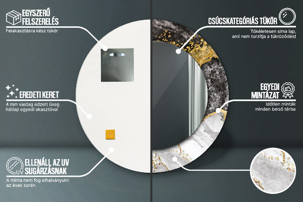 Kulaté zrcadlo rám s potiskem Mramor a zlato