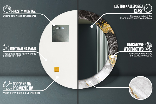 Kulaté zrcadlo rám s potiskem Mramor a zlato