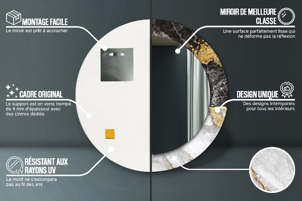 Kulaté zrcadlo rám s potiskem Mramor a zlato