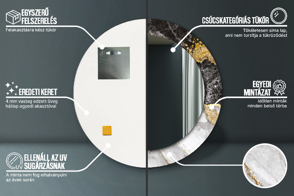 Kulaté zrcadlo rám s potiskem Mramor a zlato