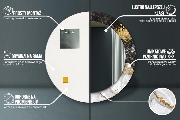 Kulaté zrcadlo rám s potiskem Mramor a zlato