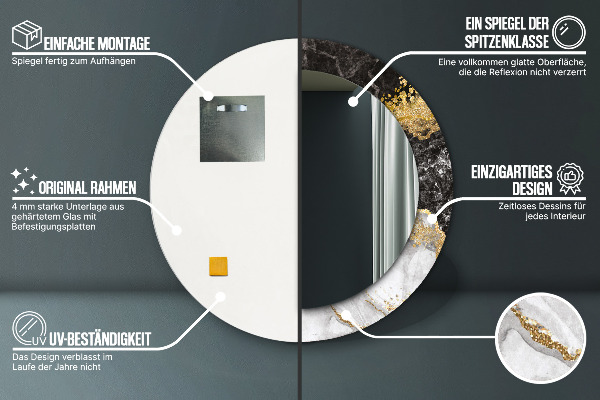 Kulaté zrcadlo rám s potiskem Mramor a zlato