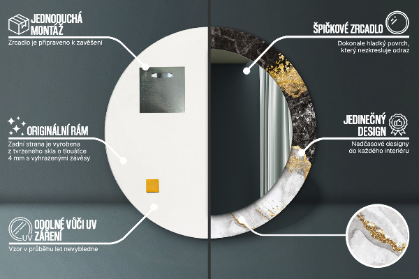 Kulaté zrcadlo rám s potiskem Mramor a zlato