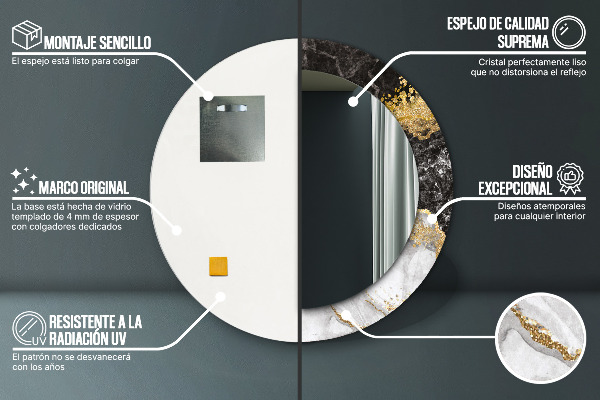 Kulaté zrcadlo rám s potiskem Mramor a zlato