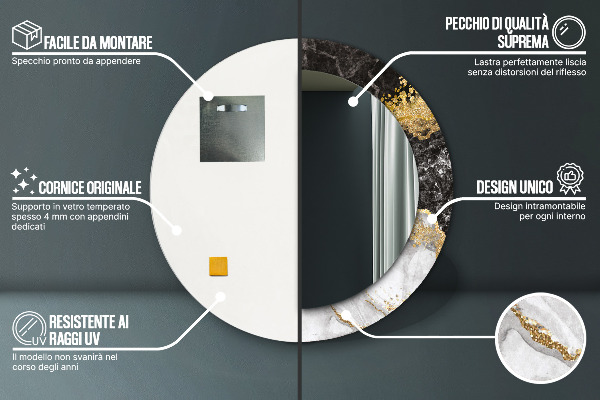 Kulaté zrcadlo rám s potiskem Mramor a zlato