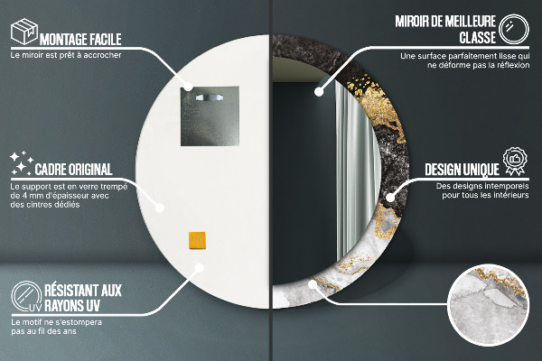 Kulaté zrcadlo rám s potiskem Mramor a zlato