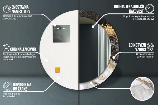 Kulaté zrcadlo rám s potiskem Mramor a zlato