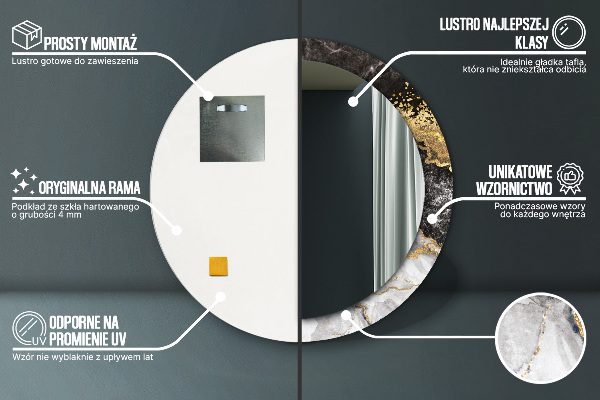 Kulaté zrcadlo rám s potiskem Mramor a zlato