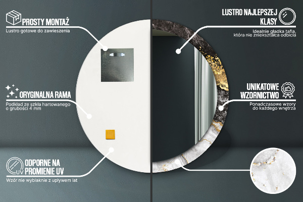Kulaté zrcadlo rám s potiskem Mramor a zlato
