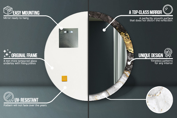 Kulaté zrcadlo rám s potiskem Mramor a zlato