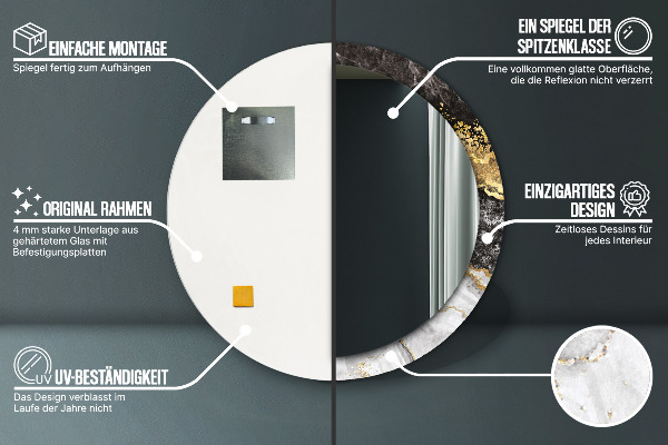 Kulaté zrcadlo rám s potiskem Mramor a zlato