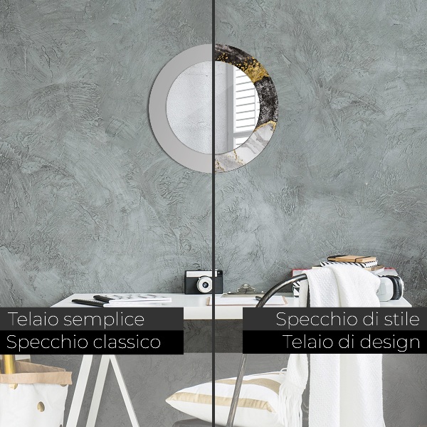 Kulaté zrcadlo rám s potiskem Mramor a zlato