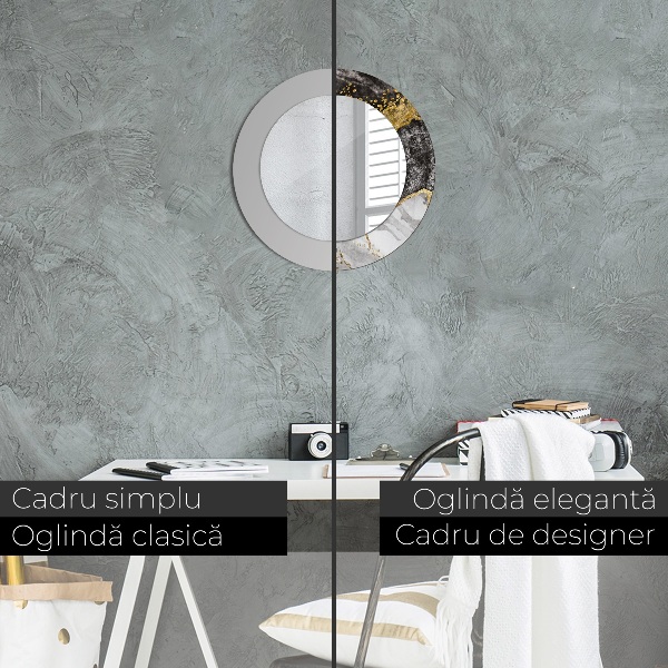 Kulaté zrcadlo rám s potiskem Mramor a zlato