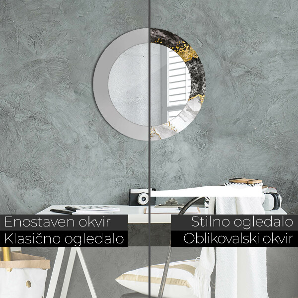 Kulaté zrcadlo rám s potiskem Mramor a zlato