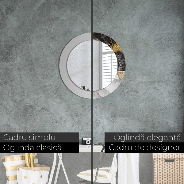 Kulaté zrcadlo rám s potiskem Mramor a zlato