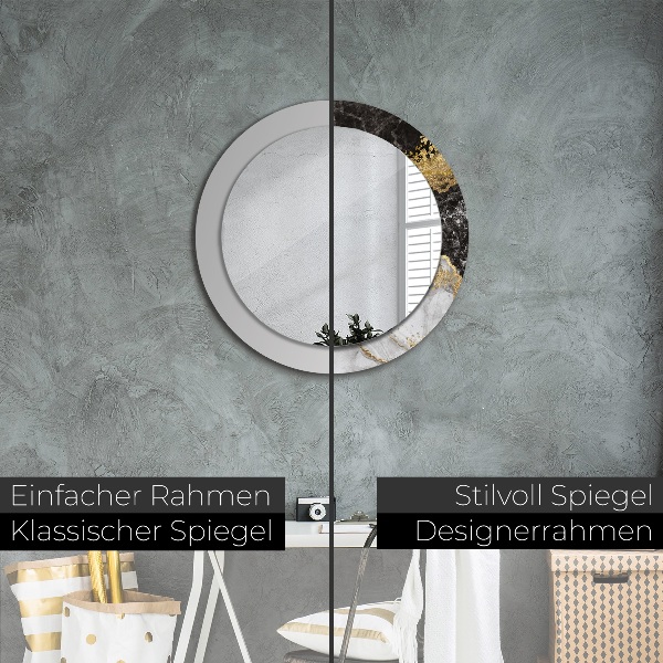 Kulaté zrcadlo rám s potiskem Mramor a zlato