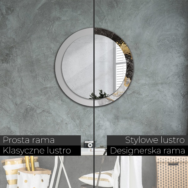 Kulaté zrcadlo rám s potiskem Mramor a zlato