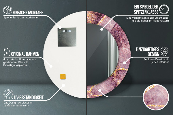 Kulaté dekorační zrcadlo Mramor s přidáním zlata