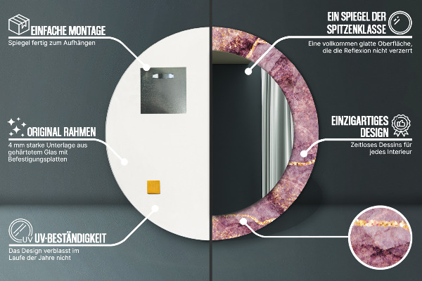 Kulaté dekorační zrcadlo Mramor s přidáním zlata