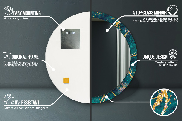 Kulaté dekorační zrcadlo Zelený malachitový mramor