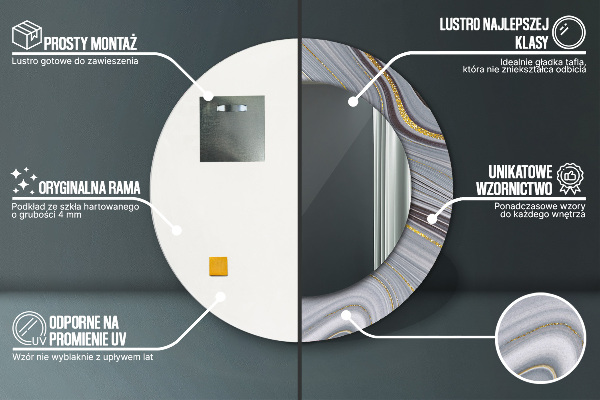 Kulaté zrcadlo s potiskem Šedý mramor