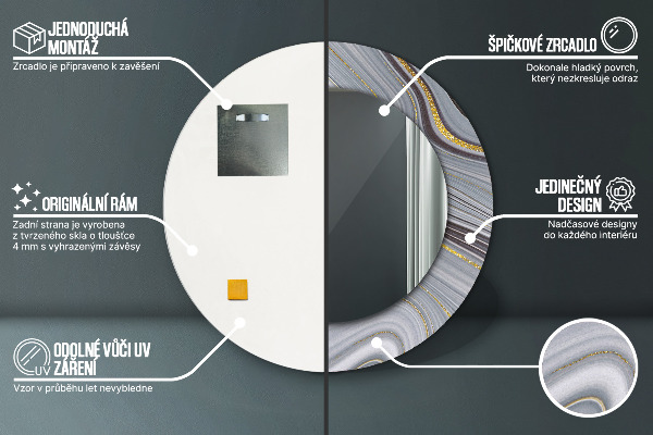 Kulaté zrcadlo s potiskem Šedý mramor