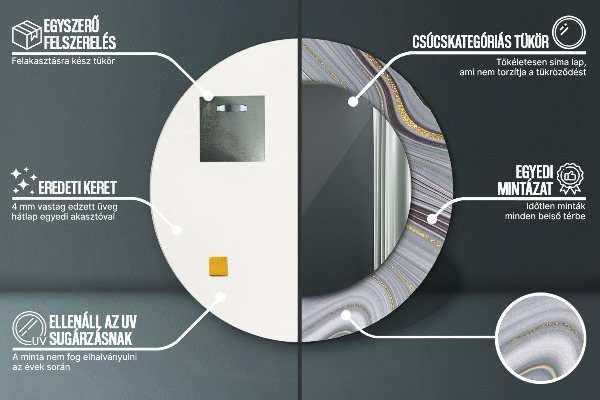 Kulaté zrcadlo s potiskem Šedý mramor