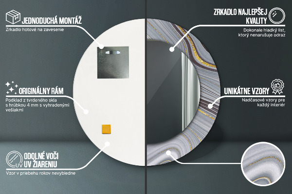 Kulaté zrcadlo s potiskem Šedý mramor