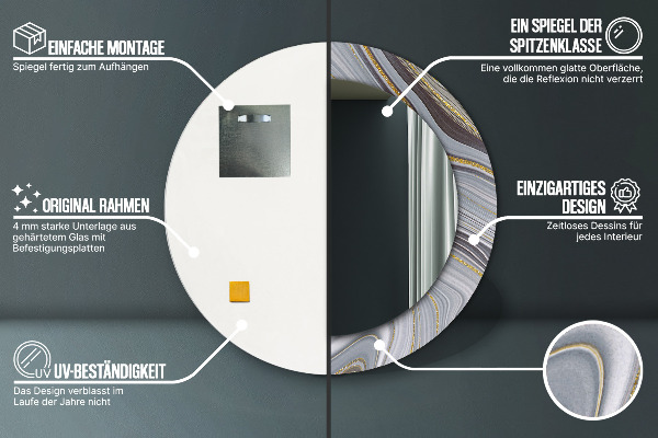 Kulaté zrcadlo s potiskem Šedý mramor