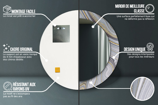 Kulaté zrcadlo s potiskem Šedý mramor