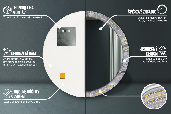 Kulaté zrcadlo s potiskem Šedý mramor